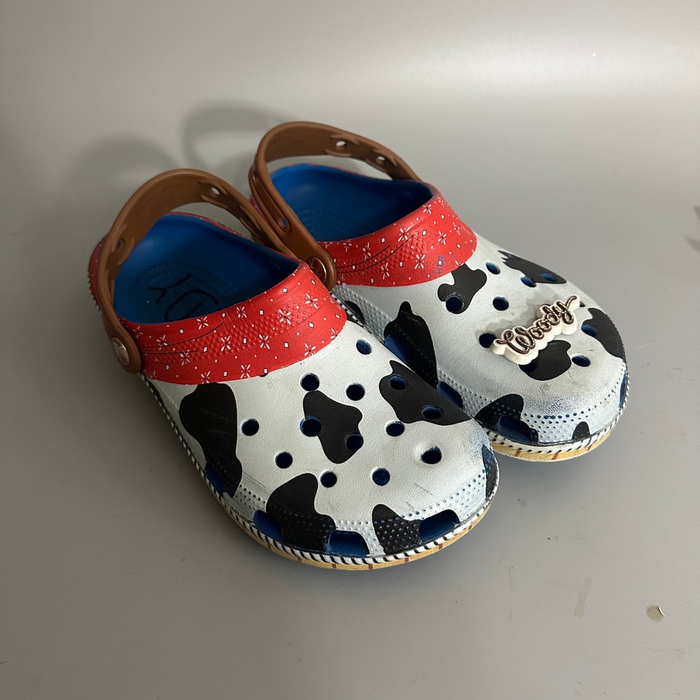 Crocs Classic Clog Woody Toy Story Cow Print Red Bandana Mens 5 Womens 7